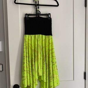 Neon yellow and black sundress/beach cover-up w/ beaded halter tie